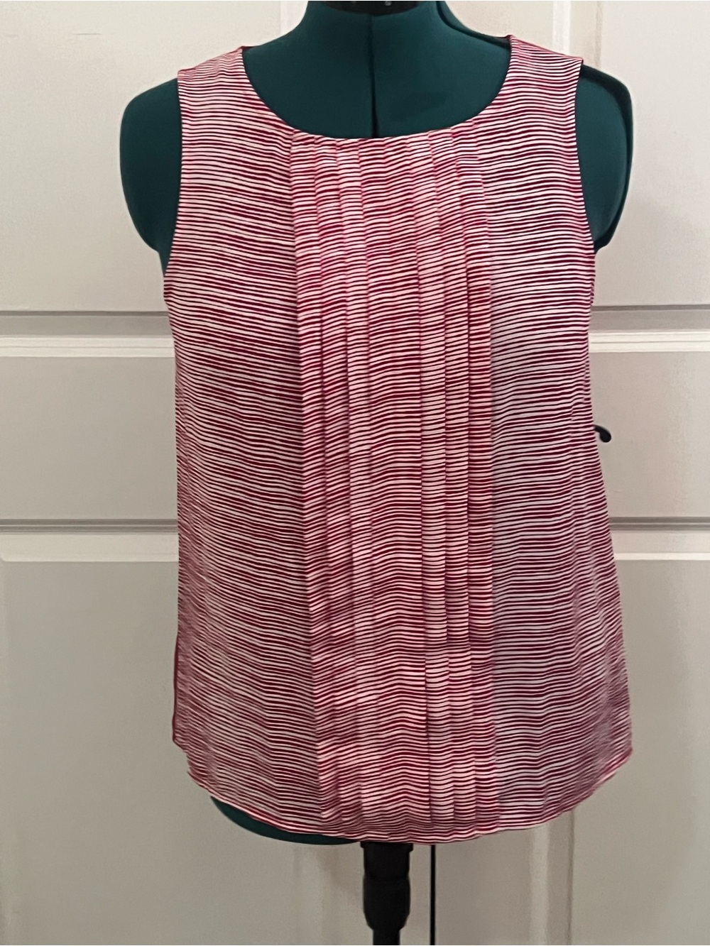 Elle Pink and White Striped Pleated Sleeveless Camisole